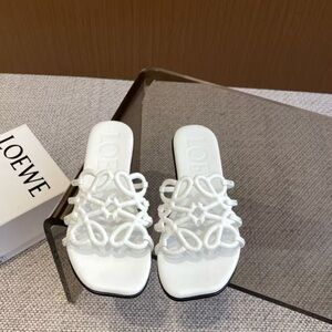 Loewe White Knotted Leather Slide Mules